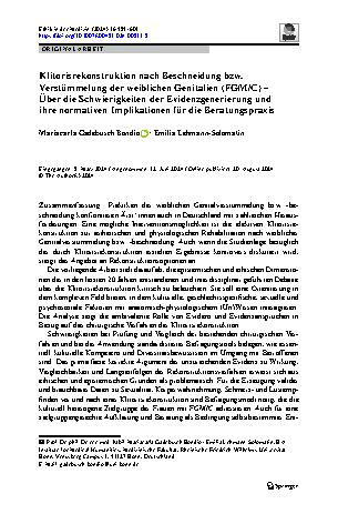 Vorschauseite 1: Klitorisrekonstruktion nach Beschneidung bzw. Verstümmelung der weiblichen Genitalien (FGM/C) – Über die Schwierigkeiten der Evidenzgenerierung und ihre normativen Implikationen f…