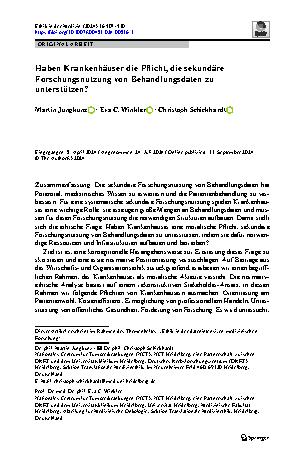 Vorschauseite 1: Haben Krankenhäuser die Pflicht, die sekundäre Forschungsnutzung von Behandlungsdaten zu unterstützen?