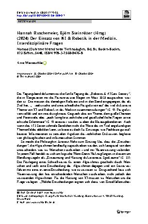 Vorschauseite 1: Hannah Ruschemeier, Björn Steinrötter (Hrsg) (2024) Der Einsatz von KI & Robotik in der Medizin. Interdisziplinäre Fragen
