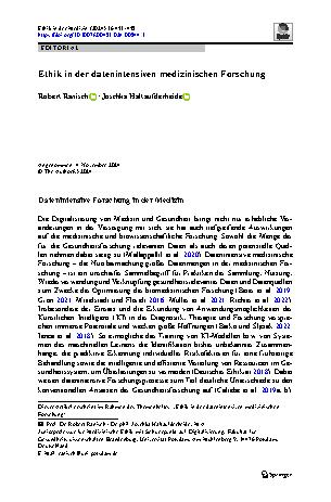 Vorschauseite 1: Ethik in der datenintensiven medizinischen Forschung