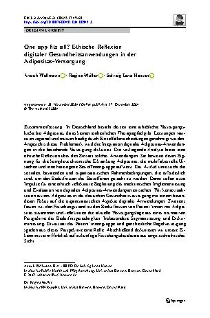 Vorschauseite 1: One app fits all? Ethische Reflexion digitaler Gesundheitsanwendungen in der Adipositas-Versorgung