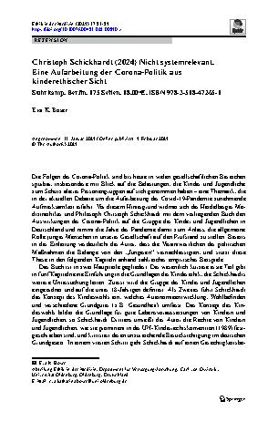 Vorschauseite 1: Christoph Schickhardt (2024) Nicht systemrelevant. Eine Aufarbeitung der Corona-Politik aus kinderethischer Sicht