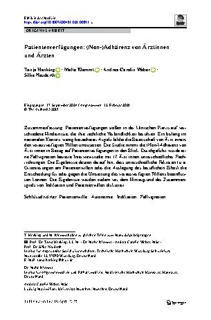Vorschauseite 1: Patientenverfügungen: (Non‑)Adhärenz von Ärztinnen und Ärzten