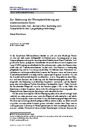 Vorschauseite 1: Zur Bedeutung der Therapiezielklärung aus medizinethischer Sicht