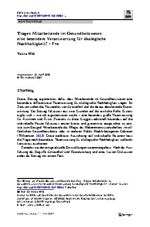 Vorschauseite 1: Tragen Mitarbeitende im Gesundheitswesen eine besondere Verantwortung für ökologische Nachhaltigkeit? – Pro