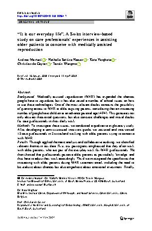 Vorschauseite 1: “It is our everyday life”. A Swiss interview-based study on care professionals’ experiences in assisting older patients to conceive with medically assisted reproduction