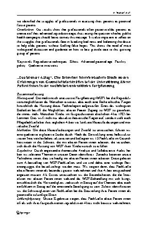 Vorschauseite 2: “It is our everyday life”. A Swiss interview-based study on care professionals’ experiences in assisting older patients to conceive with medically assisted reproduction