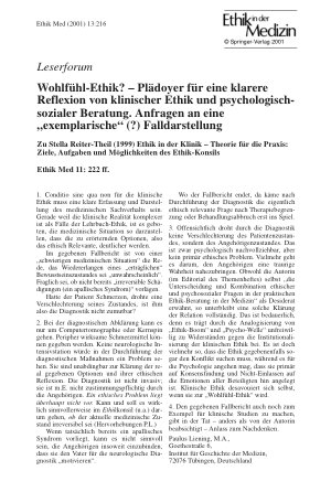 Vorschauseite 1: Wohlfühl-Ethik? – Plädoyer für eine klarere Reflexion von klinischer Ethik und psychologisch-sozialer Beratung. Anfragen an eine „exemplarische” (?) Falldarstellung
