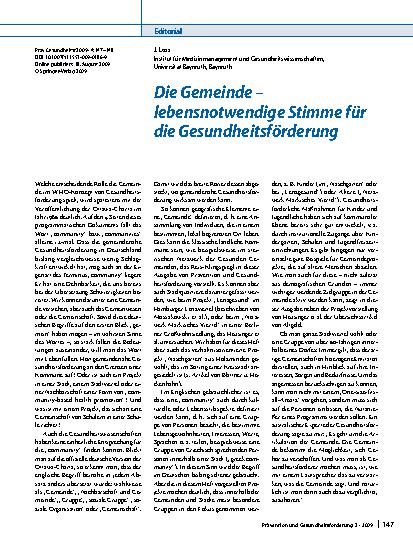 Vorschauseite 1: Die Gemeinde – lebensnotwendige Stimme für die Gesundheitsförderung