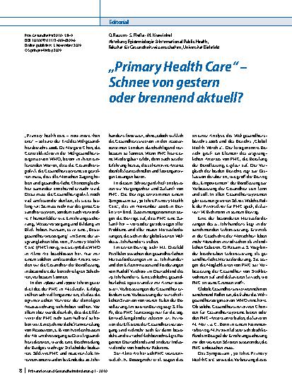 Vorschauseite 1: „Primary Health Care“ – Schnee von gestern oder brennend aktuell?