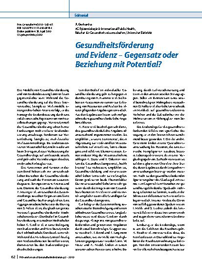 Vorschauseite 1: Gesundheitsförderung und Evidenz – Gegensatz oder Beziehung mit Potential?
