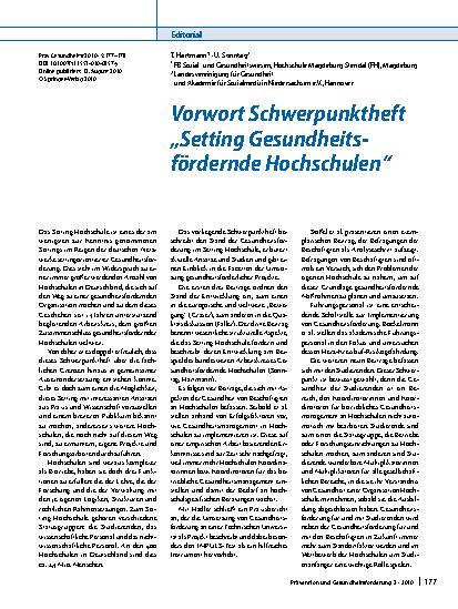Vorschauseite 1: Vorwort Schwerpunktheft „Setting Gesundheitsfördernde Hochschulen“