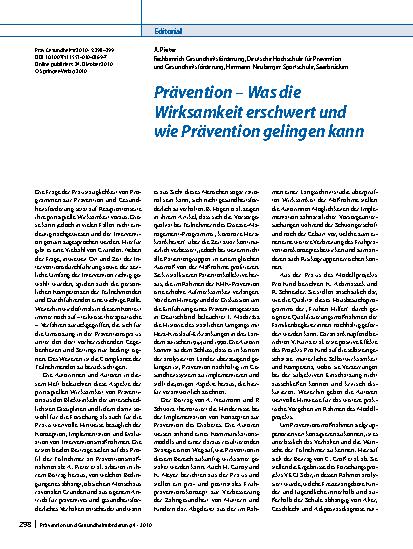 Vorschauseite 1: Prävention – Was die Wirksamkeit erschwert und wie Prävention gelingen kann