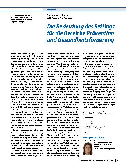 Vorschauseite 1: Die Bedeutung des Settings für die Bereiche Prävention und Gesundheitsförderung