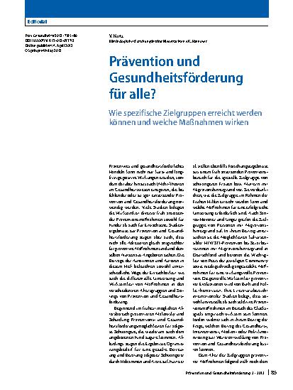 Vorschauseite 1: Prävention und Gesundheitsförderung für alle?