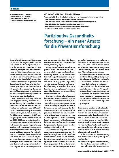 Vorschauseite 1: Partizipative Gesundheitsforschung – ein neuer Ansatz für die Präventionsforschung