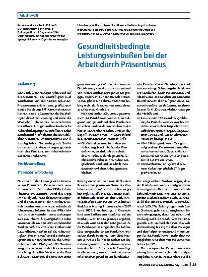 Vorschauseite 1: Gesundheitsbedingte Leistungseinbußen bei der Arbeit durch Präsentismus