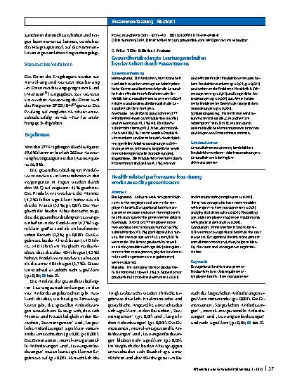 Vorschauseite 3: Gesundheitsbedingte Leistungseinbußen bei der Arbeit durch Präsentismus
