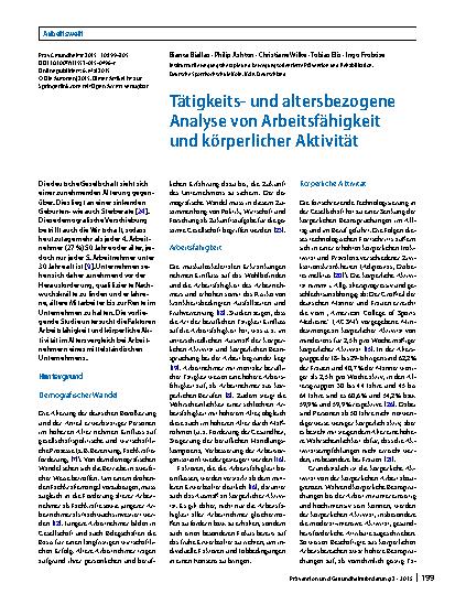 Vorschauseite 1: Tätigkeitsund altersbezogene Analyse von Arbeitsfähigkeit und körperlicher Aktivität