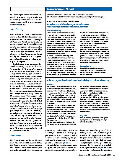 Vorschauseite 3: Tätigkeitsund altersbezogene Analyse von Arbeitsfähigkeit und körperlicher Aktivität