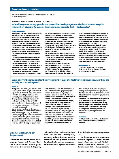 Vorschauseite 3: Entwicklung eines settingspezifischen Gesundheitsförderprogramms durch die Verwendung des Intervention-Mapping-Ansatzes: „Komm mit in das gesunde Boot – Kindergarten“