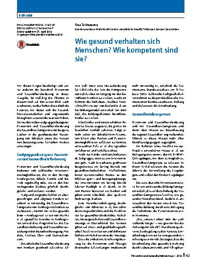 Vorschauseite 1: Wie gesund verhalten sich Menschen? Wie kompetent sind sie?