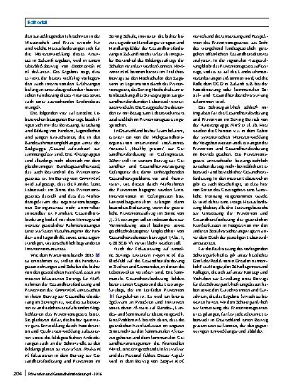 Vorschauseite 2: Settingbasierte Gesundheitsförderung und Prävention in Deutschland