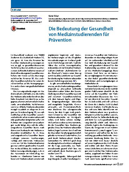 Vorschauseite 1: Die Bedeutung der Gesundheit von Medizinstudierenden für Prävention