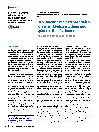 Vorschauseite 1: Den Umgang mit psychosozialen Krisen im Medizinstudium und späteren Beruf erlernen