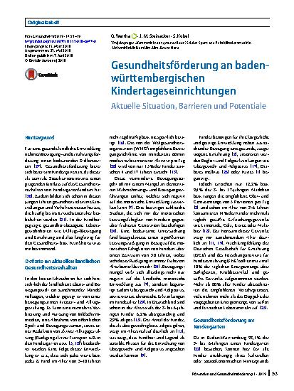 Vorschauseite 1: Gesundheitsförderung an baden-württembergischen Kindertageseinrichtungen
