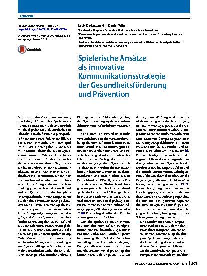Vorschauseite 1: Spielerische Ansätze als innovative Kommunikationsstrategie der Gesundheitsförderung und Prävention
