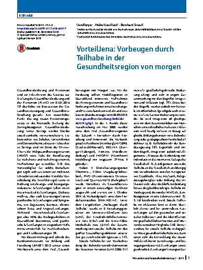 Vorschauseite 1: VorteilJena: Vorbeugen durch Teilhabe in der Gesundheitsregion von morgen