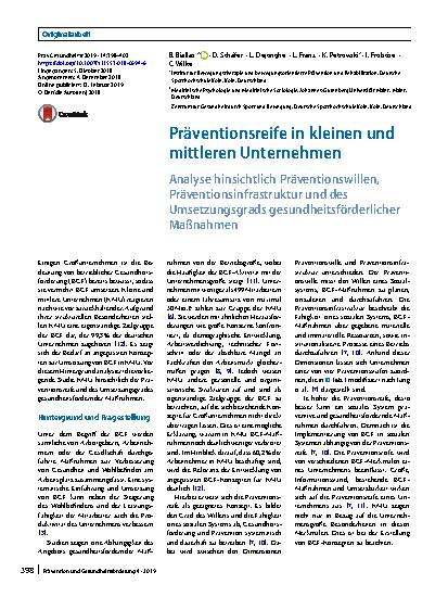 Vorschauseite 1: Präventionsreife in kleinen und mittleren Unternehmen