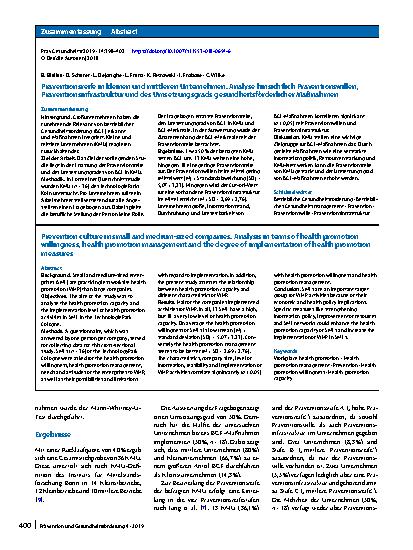Vorschauseite 3: Präventionsreife in kleinen und mittleren Unternehmen