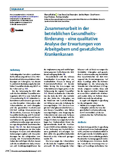 Vorschauseite 1: Zusammenarbeit in der betrieblichen Gesundheitsförderung – eine qualitative Analyse der Erwartungen von Arbeitgebern und gesetzlichen Krankenkassen
