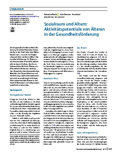 Vorschauseite 1: Sozialraum und Altern: Aktivitätspotentiale von Älteren in der Gesundheitsförderung