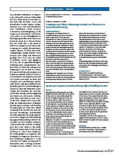 Vorschauseite 3: Sozialraum und Altern: Aktivitätspotentiale von Älteren in der Gesundheitsförderung