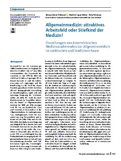 Vorschauseite 1: Allgemeinmedizin: attraktives Arbeitsfeld oder Stiefkind der Medizin?