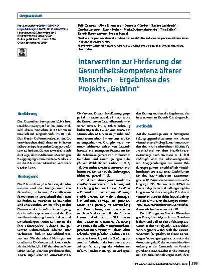 Vorschauseite 1: Intervention zur Förderung der Gesundheitskompetenz älterer Menschen – Ergebnisse des Projekts „GeWinn“
