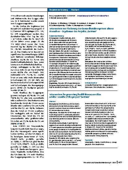 Vorschauseite 3: Intervention zur Förderung der Gesundheitskompetenz älterer Menschen – Ergebnisse des Projekts „GeWinn“