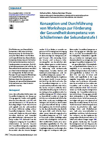 Vorschauseite 1: Konzeption und Durchführung von Workshops zur Förderung der Gesundheitskompetenz von SchülerInnen der Sekundarstufe I