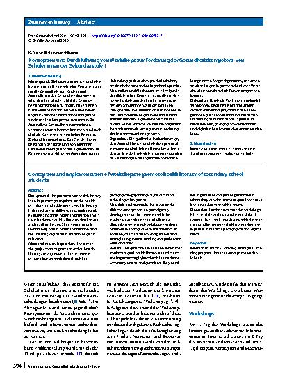 Vorschauseite 3: Konzeption und Durchführung von Workshops zur Förderung der Gesundheitskompetenz von SchülerInnen der Sekundarstufe I