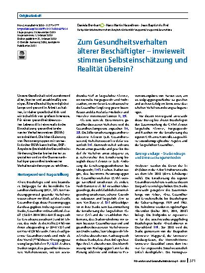 Vorschauseite 1: Zum Gesundheitsverhalten älterer Beschäftigter – inwieweit stimmen Selbsteinschätzung und Realität überein?