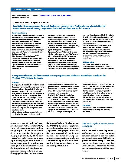 Vorschauseite 3: Berufliche Belastungen und Burnout-Risiko von Leitungsund Fachkräften in Werkstätten für Menschen mit Behinderung: Ergebnisse der bundesweiten WeCareOnline-Studie