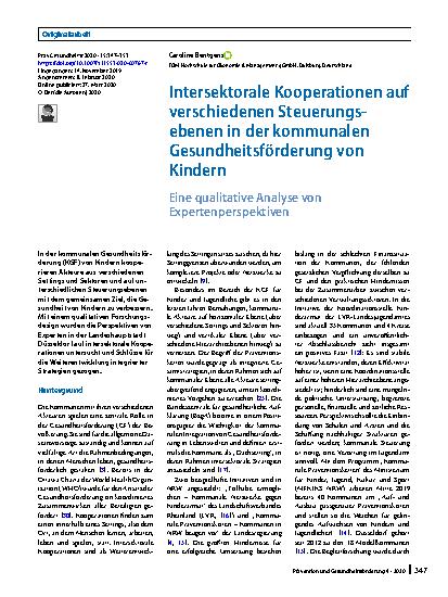 Vorschauseite 1: Intersektorale Kooperationen auf verschiedenen Steuerungsebenen in der kommunalen Gesundheitsförderung von Kindern