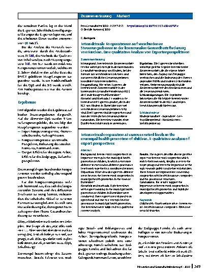 Vorschauseite 3: Intersektorale Kooperationen auf verschiedenen Steuerungsebenen in der kommunalen Gesundheitsförderung von Kindern