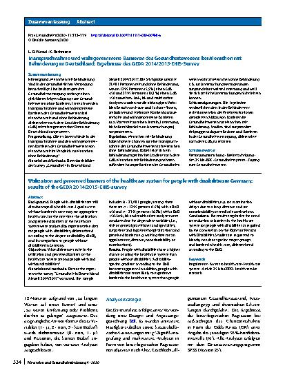 Vorschauseite 3: Inanspruchnahme und wahrgenommene Barrieren des Gesundheitswesens bei Menschen mit Behinderung in Deutschland: Ergebnisse des GEDA 2014/2015-EHIS-Survey