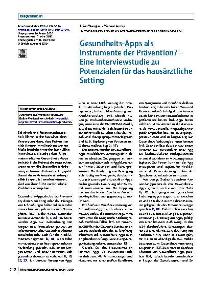 Vorschauseite 1: Gesundheits-Apps als Instrumente der Prävention? – Eine Interviewstudie zu Potenzialen für das hausärztliche Setting