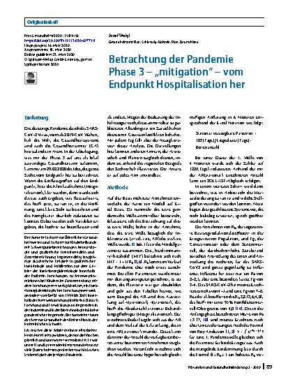 Vorschauseite 1: Betrachtung der Pandemie Phase 3 – „mitigation“ – vom Endpunkt Hospitalisation her