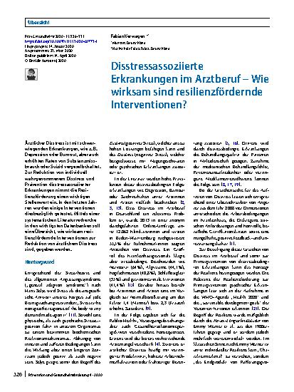 Vorschauseite 1: Disstressassoziierte Erkrankungen im Arztberuf – Wie wirksam sind resilienzfördernde Interventionen?